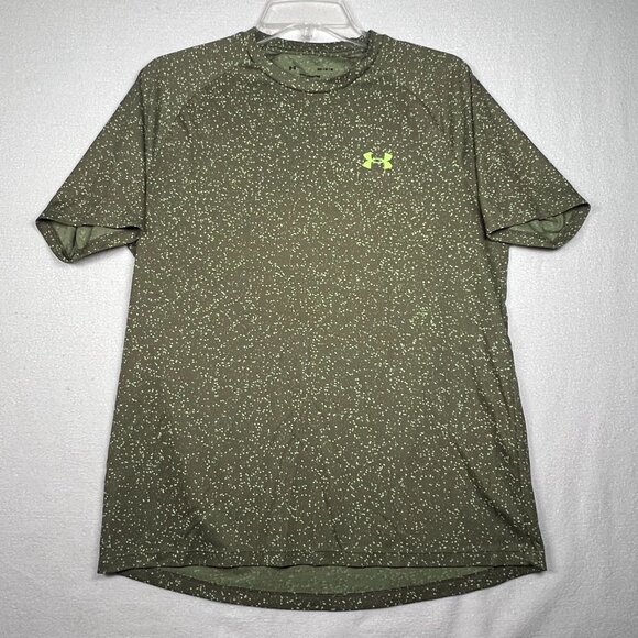 Under Armour Tech Tee Shirt Size Med Green Dot‎ Speckled Workout Fitness - Picture 1 of 9